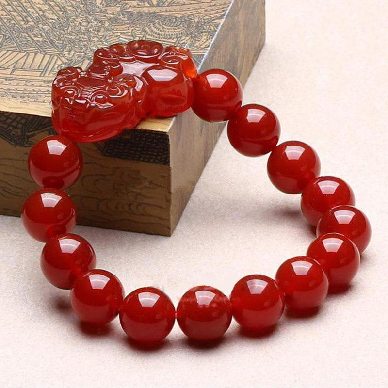 Red Agate Pixiu Lucky Bracelet 10mm - Wealth & Luck
