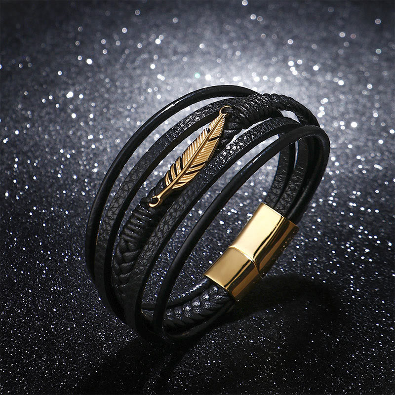 Feather Pattern Titanium Steel Spiritual Bracelet 21.5cm Calm