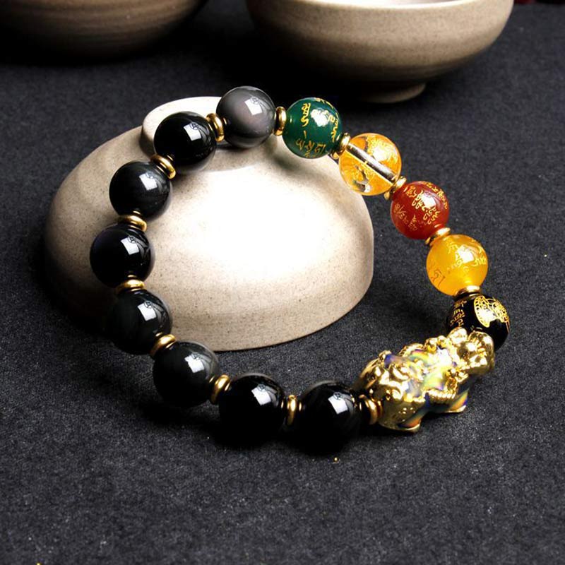 10mm Obsidian Pixiu Wealth Bracelet Five Elements