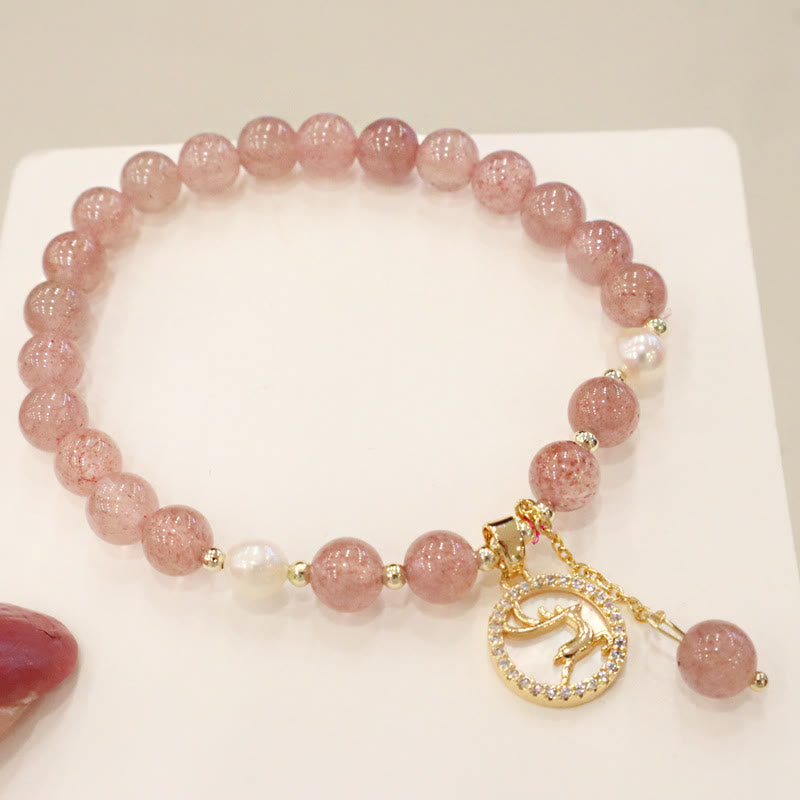 Strawberry Quartz Healing Bracelet with Fu Charm for Love & Luck