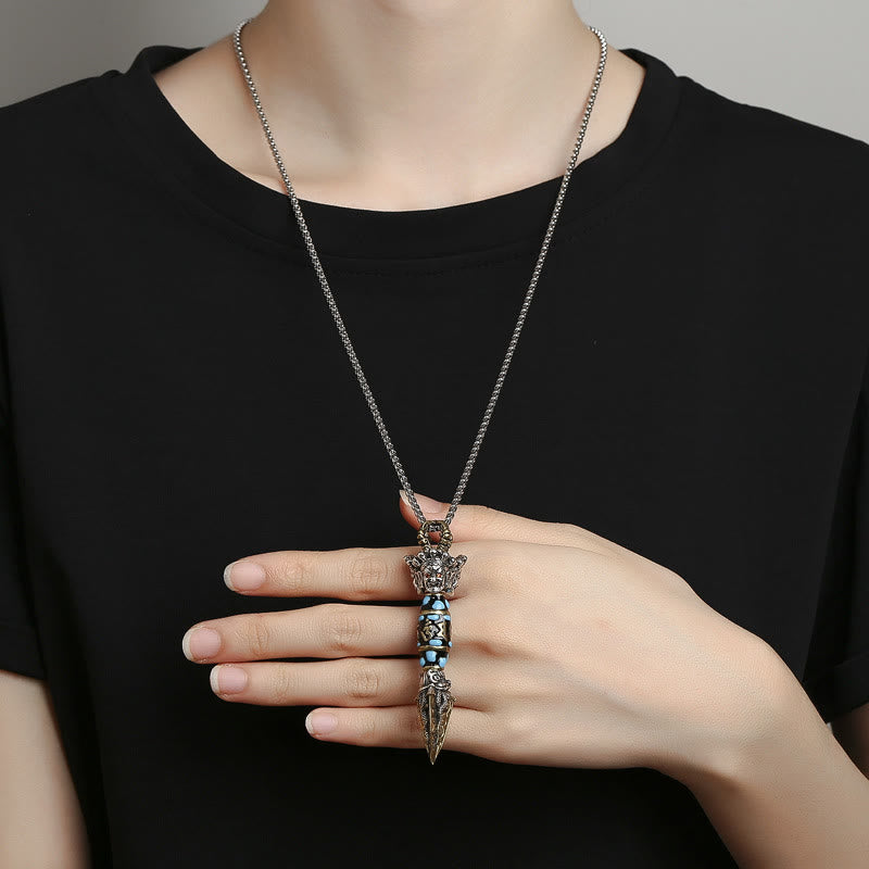Om Mani Padme Hum Dzi Bead Rotatable Pendant Necklace