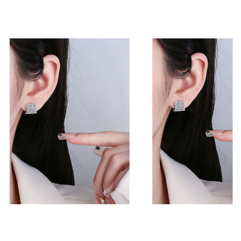 Copper Grass Pattern Square Stud Earrings for Healing Balance