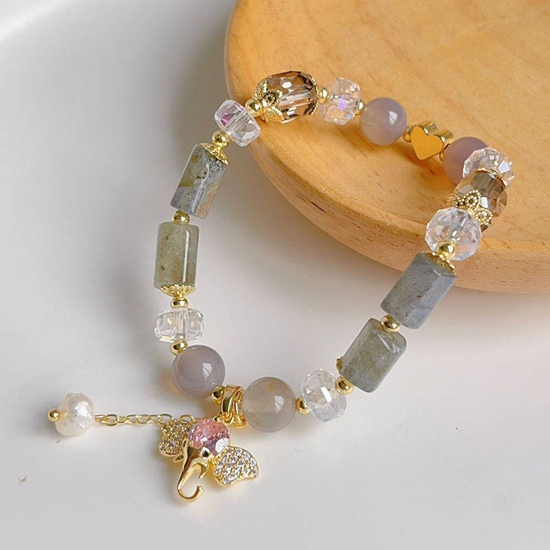 Amethyst Green Aventurine Elephant Charm Bracelet