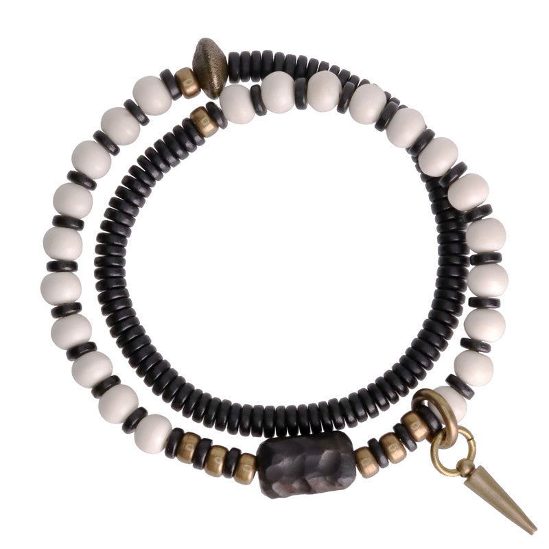 Yak Bone Ebony Wood Copper Strength Spiritual Bracelet - Unisex