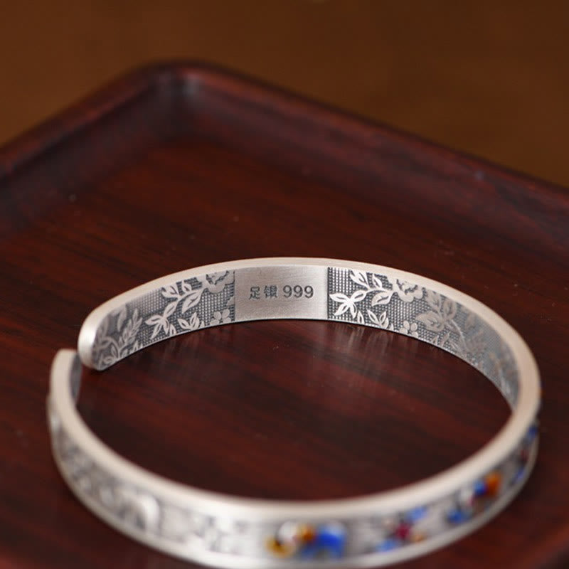 999 Sterling Silver Elephant Strength Wisdom Bracelet Cuff