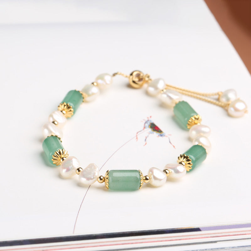 Green Aventurine Pearl Pink Crystal Luck Bracelet