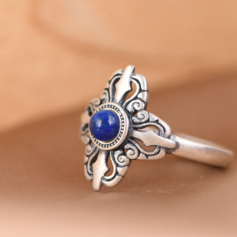 Adjustable Lazurite Ring in 925 Sterling Silver for Positivity