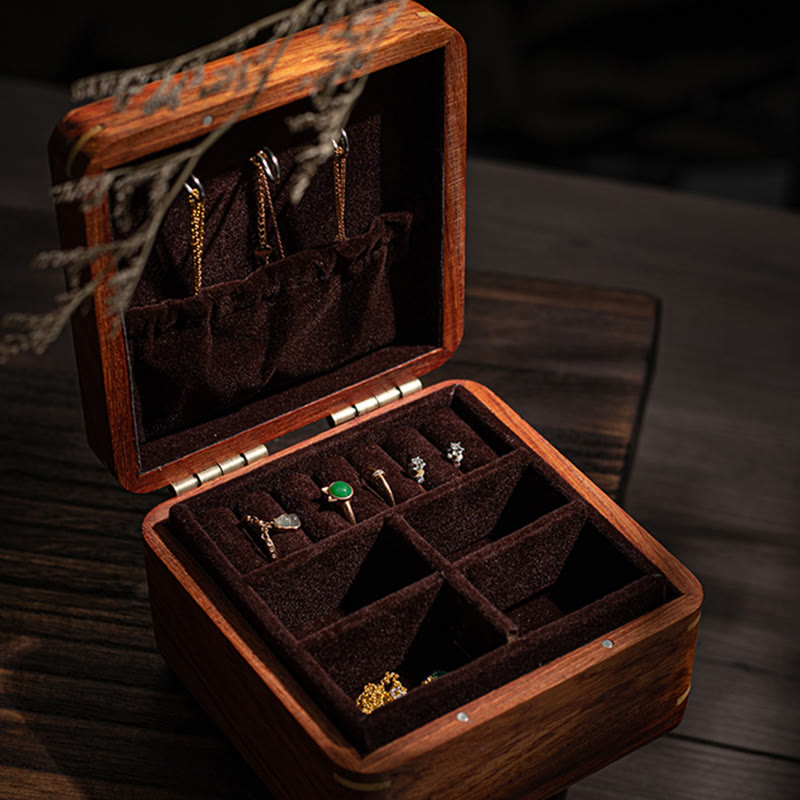 Schmuckschatulle aus Rosenholz mit antikem Blumenblatt-Design – handgefertigte Aufbewahrung