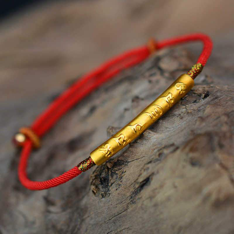 Om Mani Padme Hum Silver Lucky Red String Bracelet