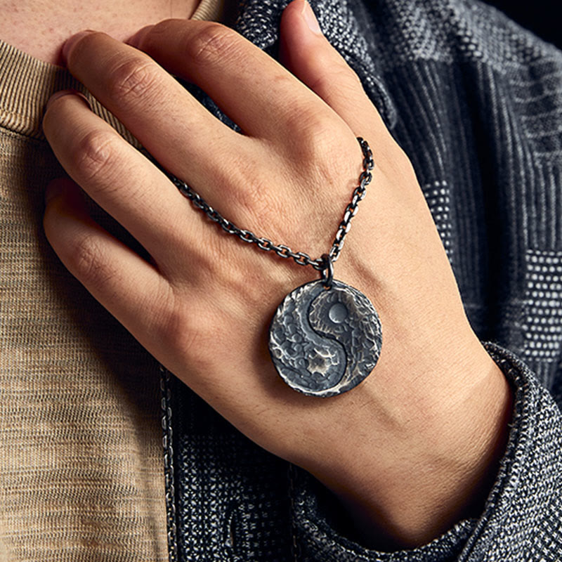 990 Sterling Silver Yin Yang Hammer Texture Harmony Necklace