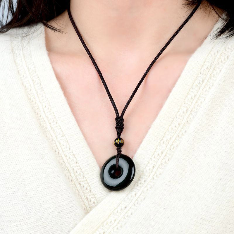 Obsidian Protection Necklace with Gold Sheen & Rainbow Stones
