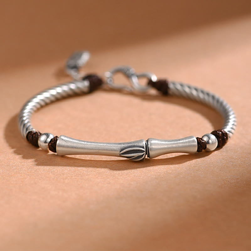 999 Sterling Silver Bamboo Cicada Luck Bracelet for Wealth