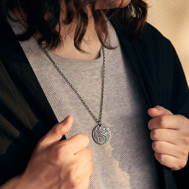 990 Sterling Silver Yin Yang Water and Fire Balance Necklace