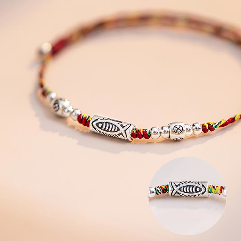 925 Sterling Silver Koi Fish Luck Bracelet with Red String