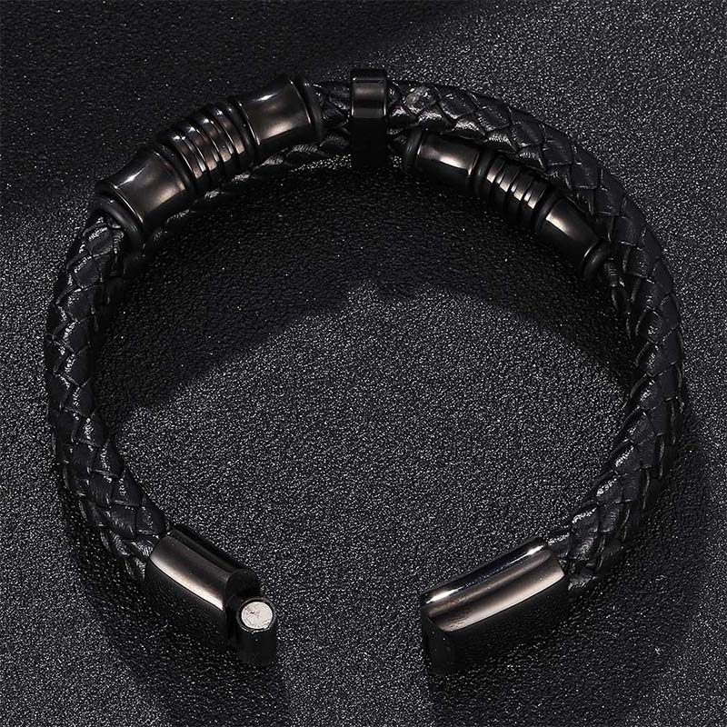 Layered Leather and Titanium Steel Spiritual Bracelet for Balance