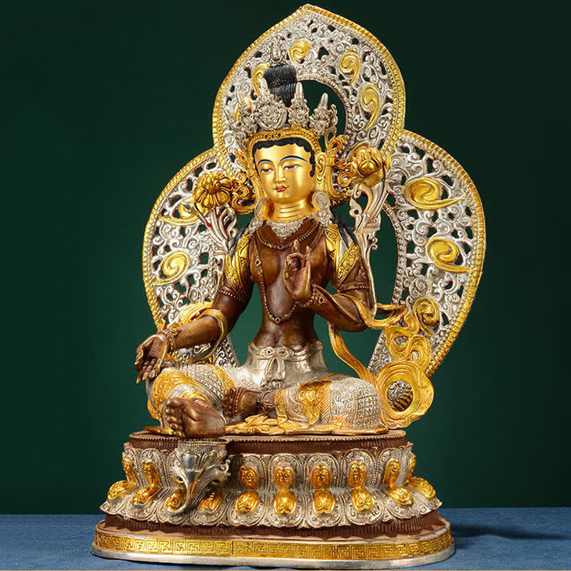 10 Inch Green Tara Copper Buddha Statue for Hope & Protection