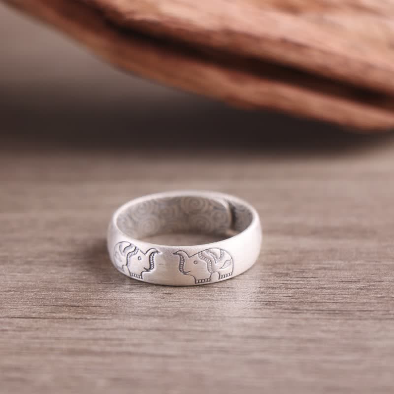 Adjustable 999 Silver Lotus Elephant Blessing Ring