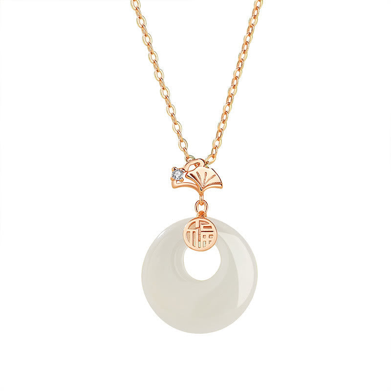 Jade-Halskette aus 925er Sterlingsilber mit Ginkgoblatt- und Schmetterlings-Harmonie-Anhänger