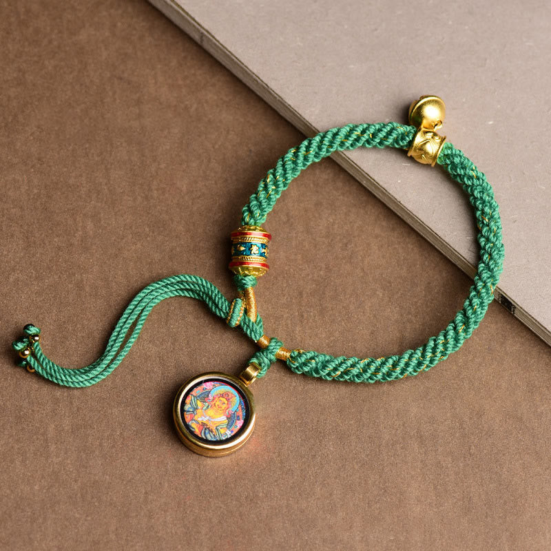 Tibetan Five Gods of Wealth Spiritual Bracelet with Prayer Wheel