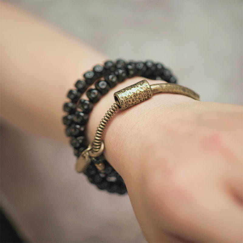 Coconut Shell Copper Spiritual Triple Wrap Bracelet