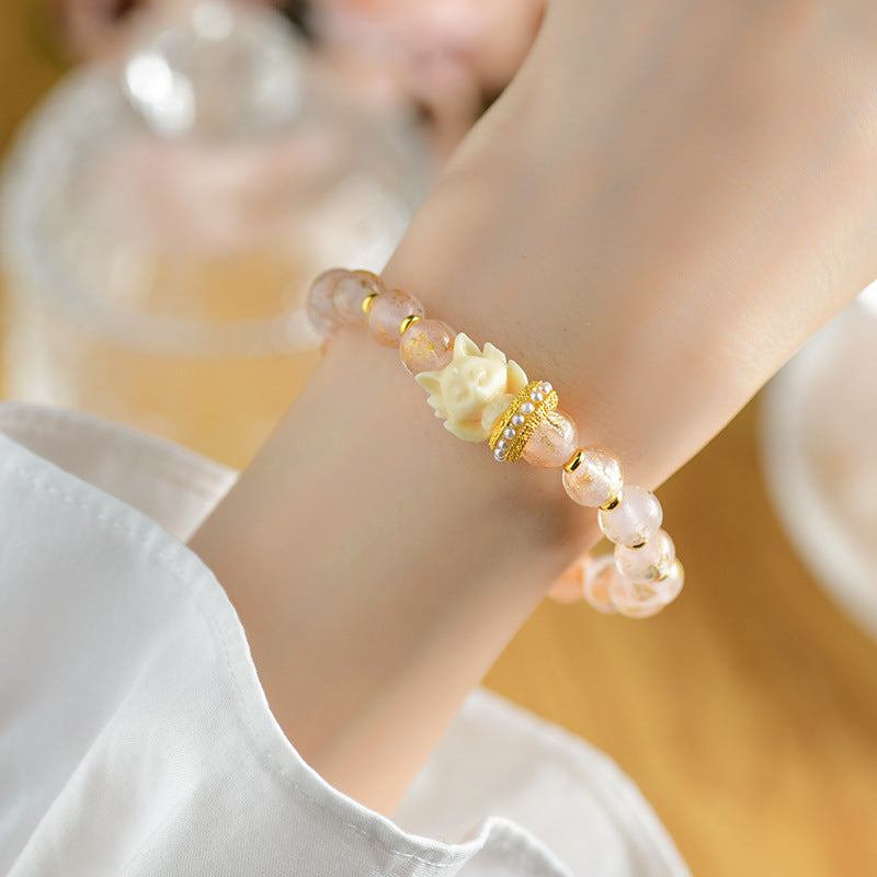8.5mm Incense Ash Liuli Glass Spiritual Bracelet with Nine-Tailed Fox Charm
