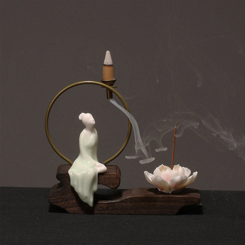 Ceramic Lotus Meditation Incense Burner for Calm & Sleep