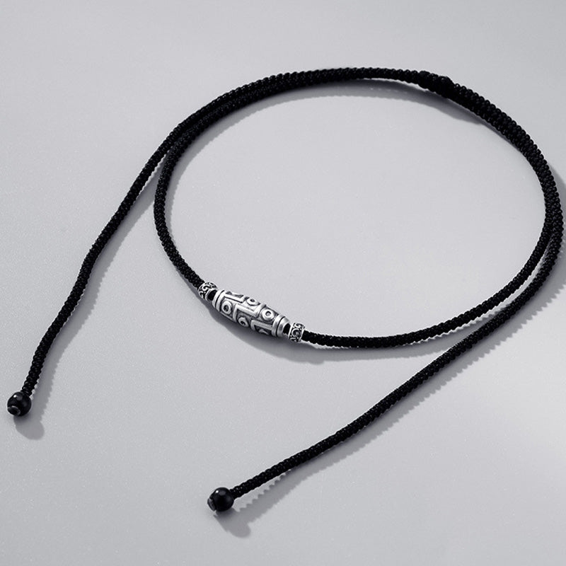 Sterling Silber Neun-Augen-Dzi-Perlen-Halskette für spirituellen Schutz