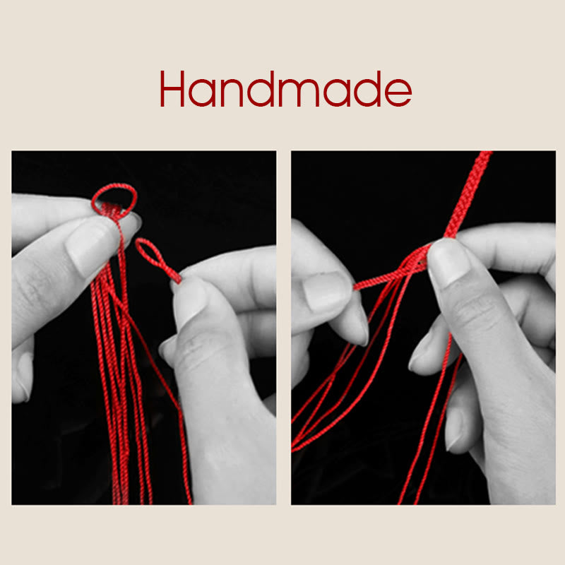 Handmade Red String Bracelet with 999 Gold Beads and King Kong Knot for Protection