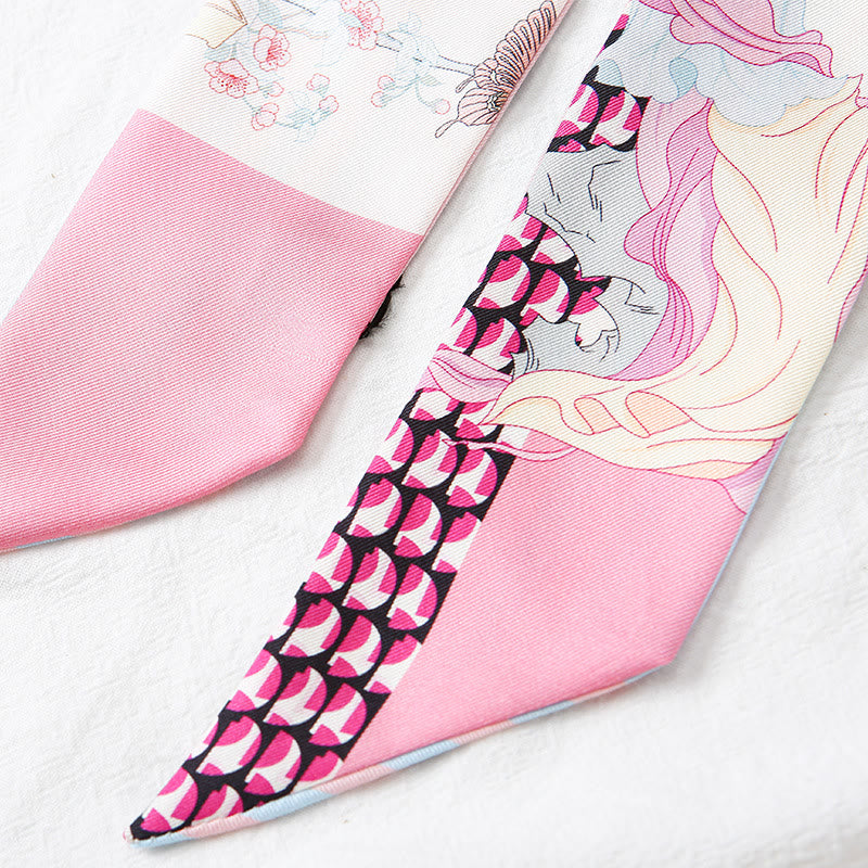 6cm x 125cm Mulberry Silk Twilly Scarf | Dunhuang Frescoes Sunset Pattern