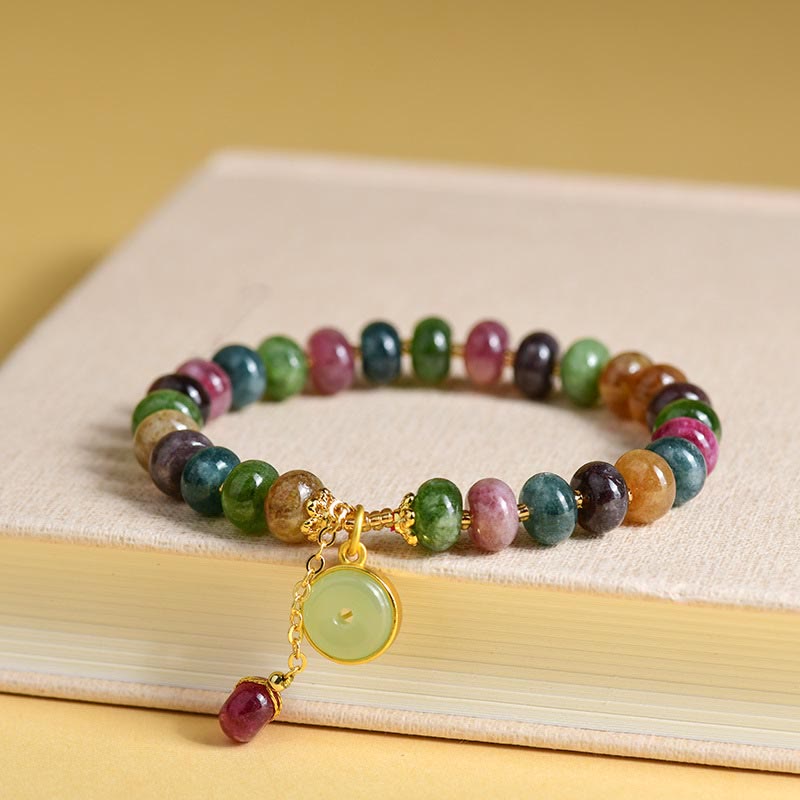 Colorful Tourmaline Love Bracelet with Rabbit Flower Charm