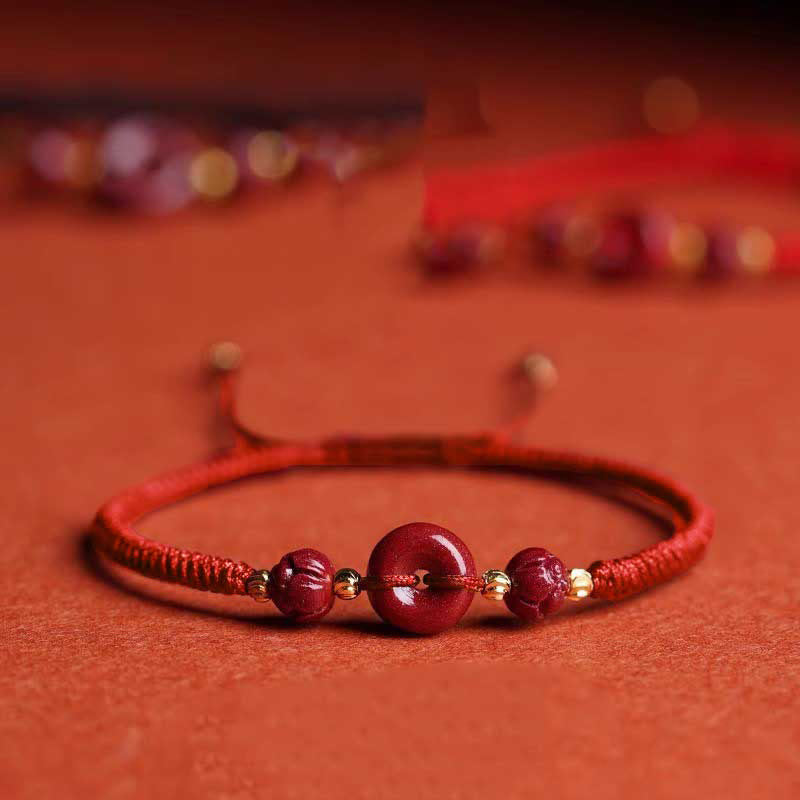 Handmade Cinnabar Peace Buckle Braided Bracelet for Calmness