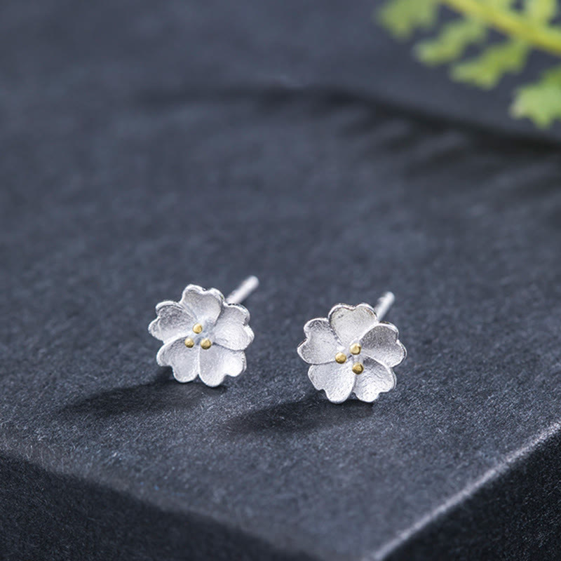 925 Sterling Silver Cherry Blossoms Floral Calm Stud Spiritual Earrings