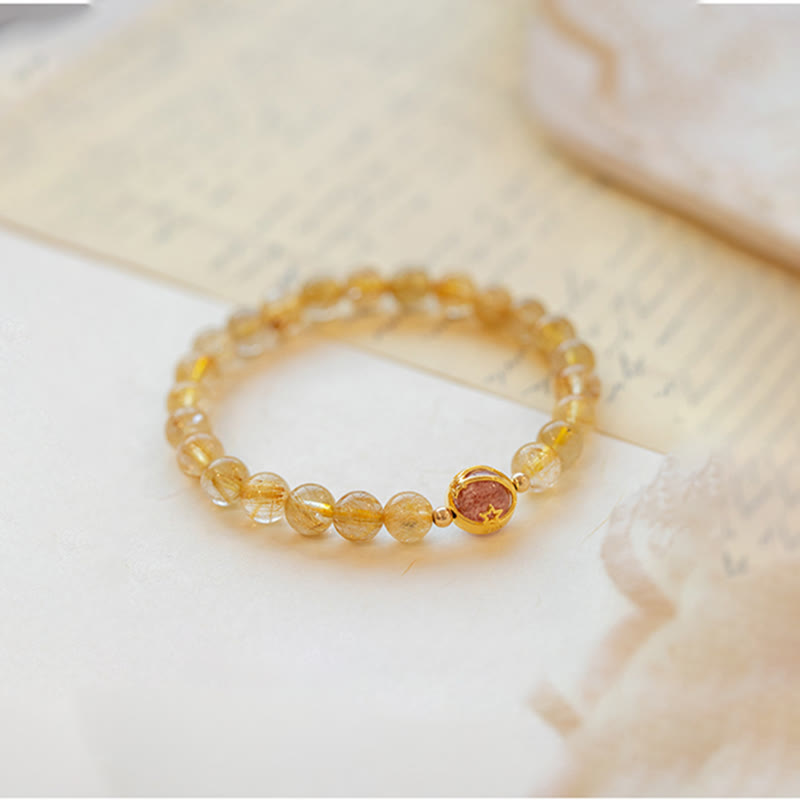 6mm Golden Rutilated Quartz Strawberry Quartz Protection Bracelet