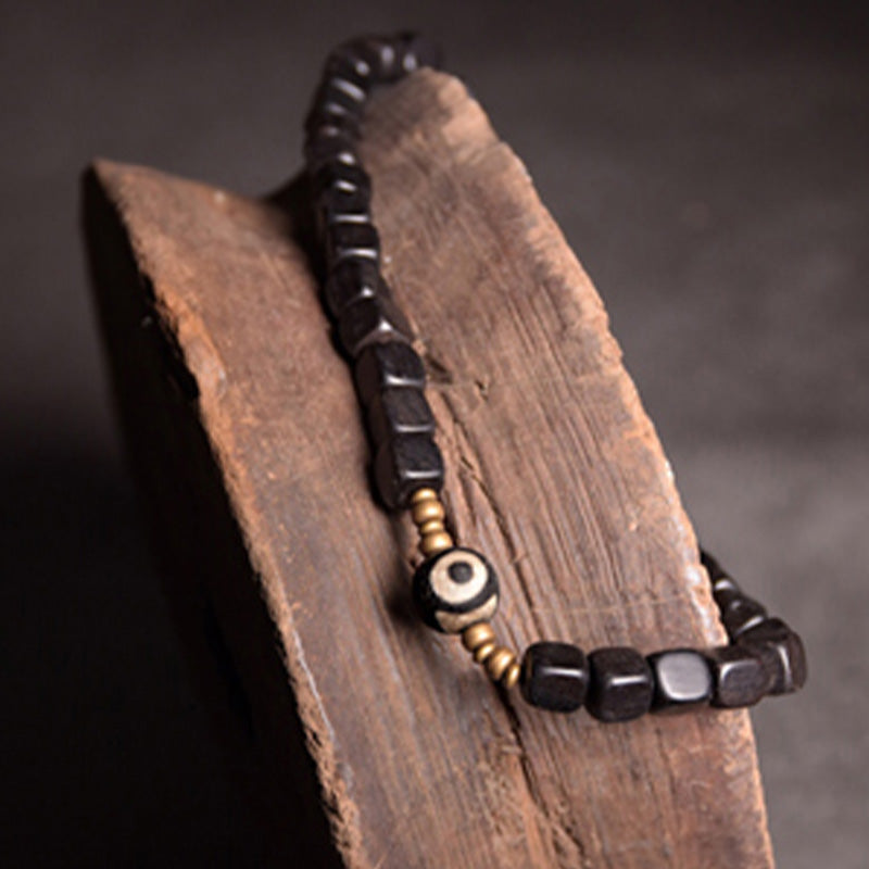 Ebony Wood Spiritual Peace Bracelet with Dzi Beads & Copper