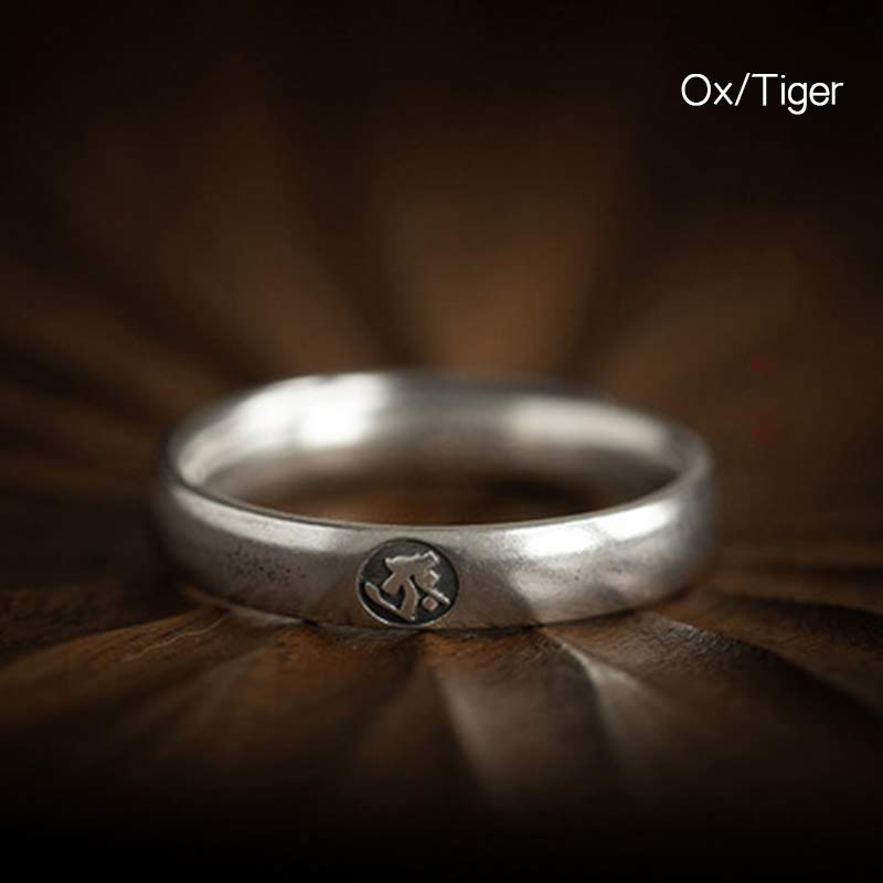 Adjustable 925 Sterling Silver Chinese Zodiac Blessing Ring