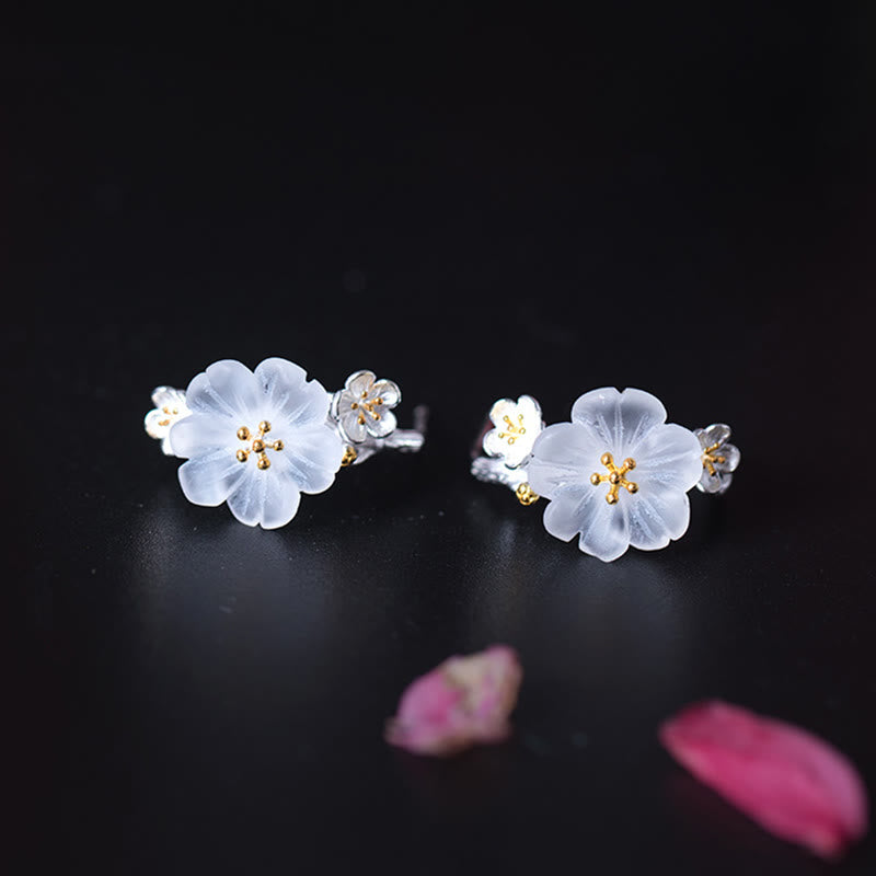 925 Sterling Silver Plum Blossom Spiritual Earrings for Protection