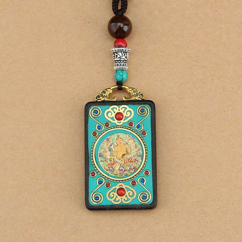 Ebony Spiritual Necklace with Wealth Gods & Golden Phoenix