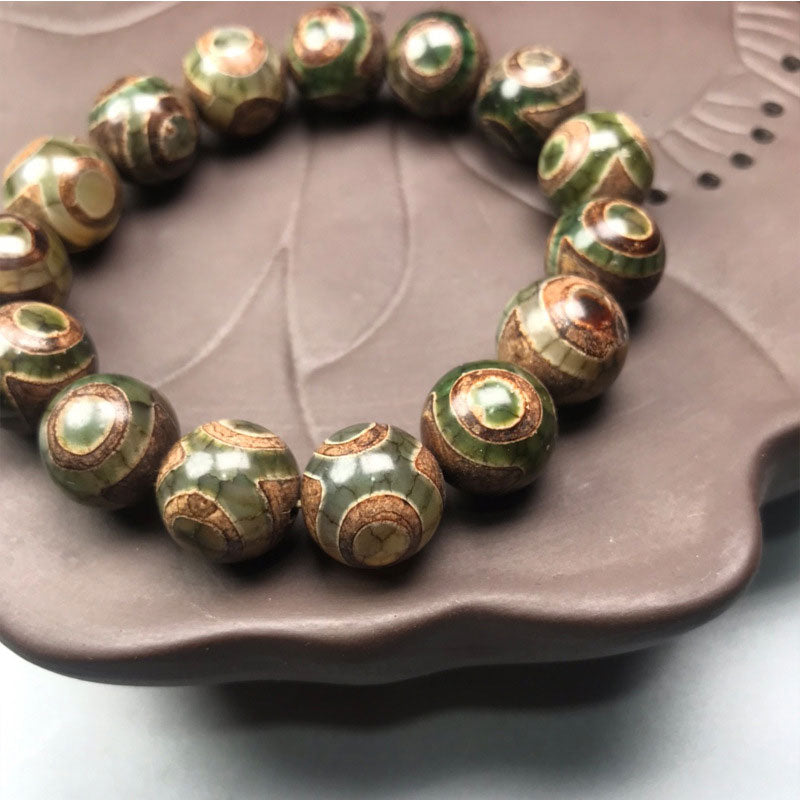 14mm Three-eyed Dzi Bead Sardonyx Spiritual Bracelet for Luck