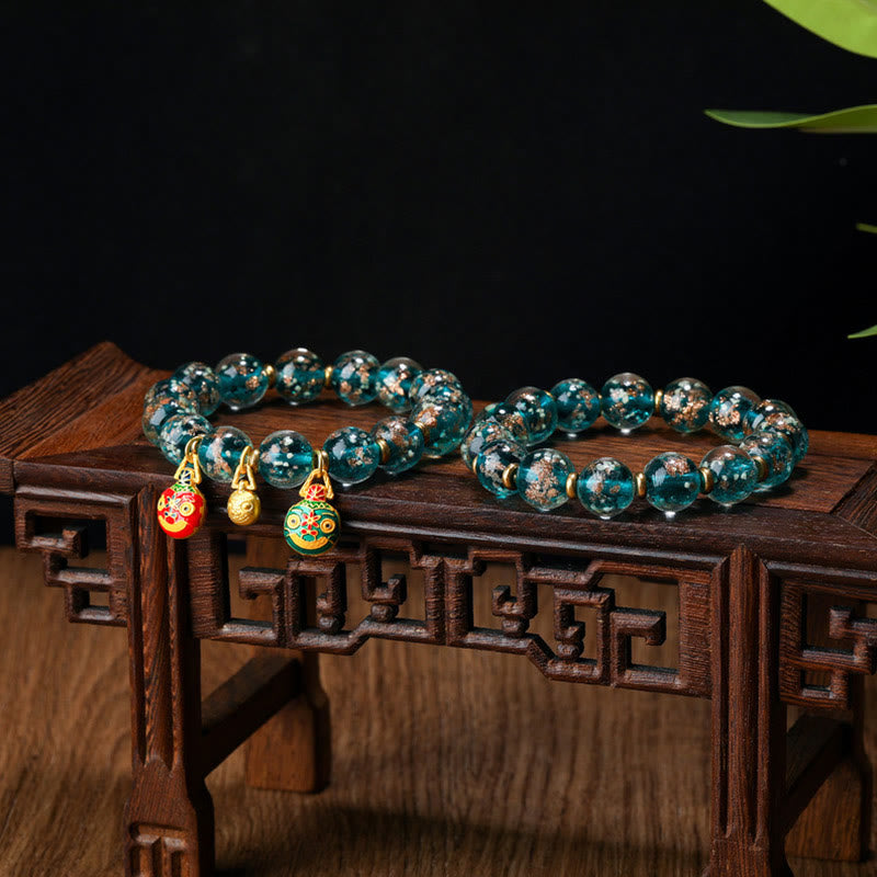 Gold Swallowing Beast Luminous Liuli Glass 12mm Bracelet