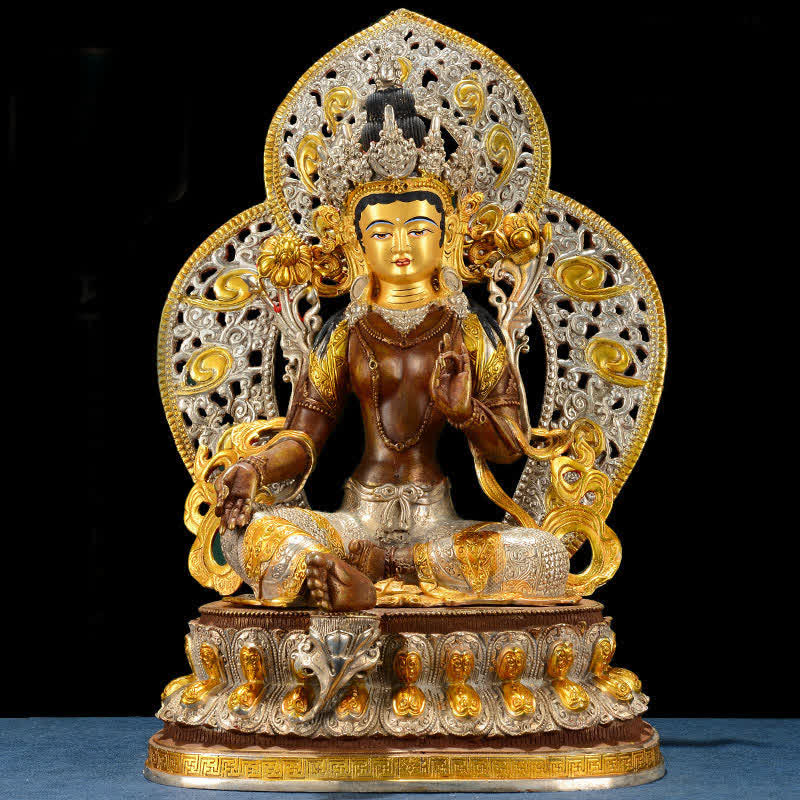 10 Inch Green Tara Copper Buddha Statue for Hope & Protection