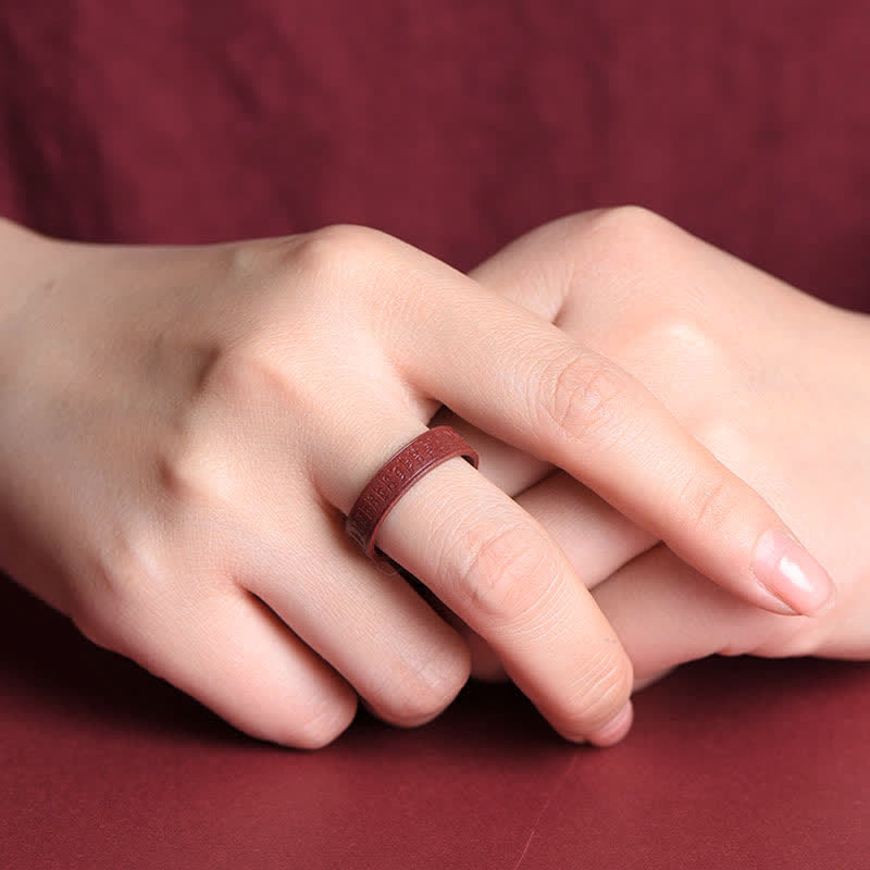 Unisex Cinnabar Om Mani Padme Hum Blessing Ring 17-22mm
