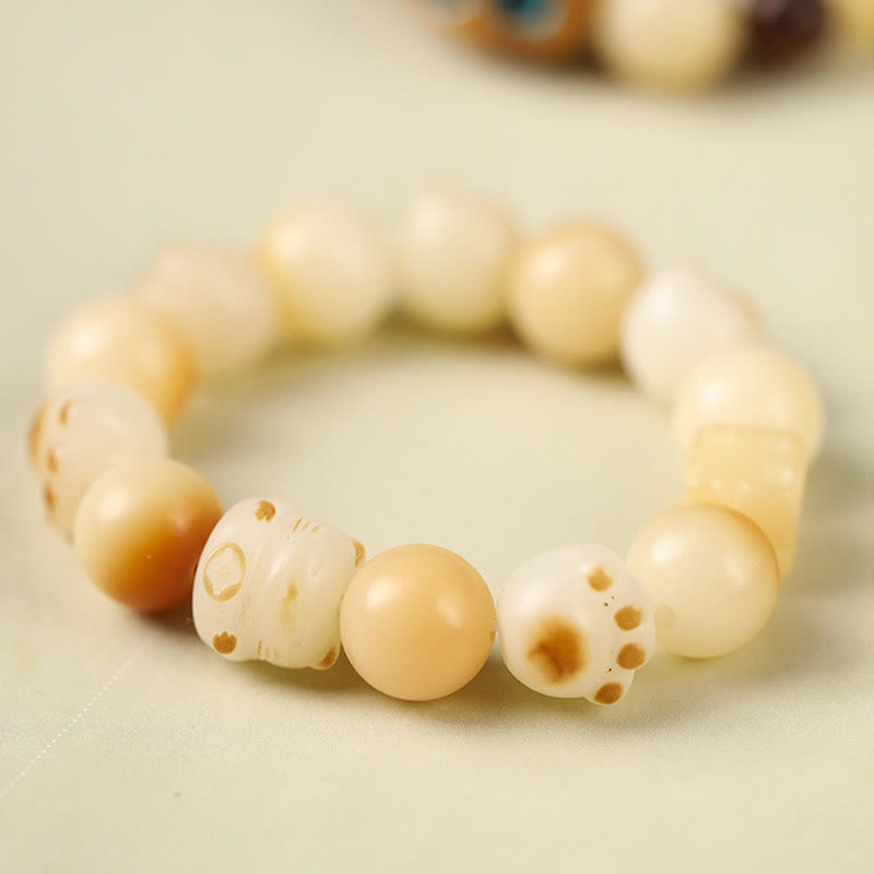 Bodhi Seed Sandalwood Cat Peace Bracelet 14-17cm Unisex