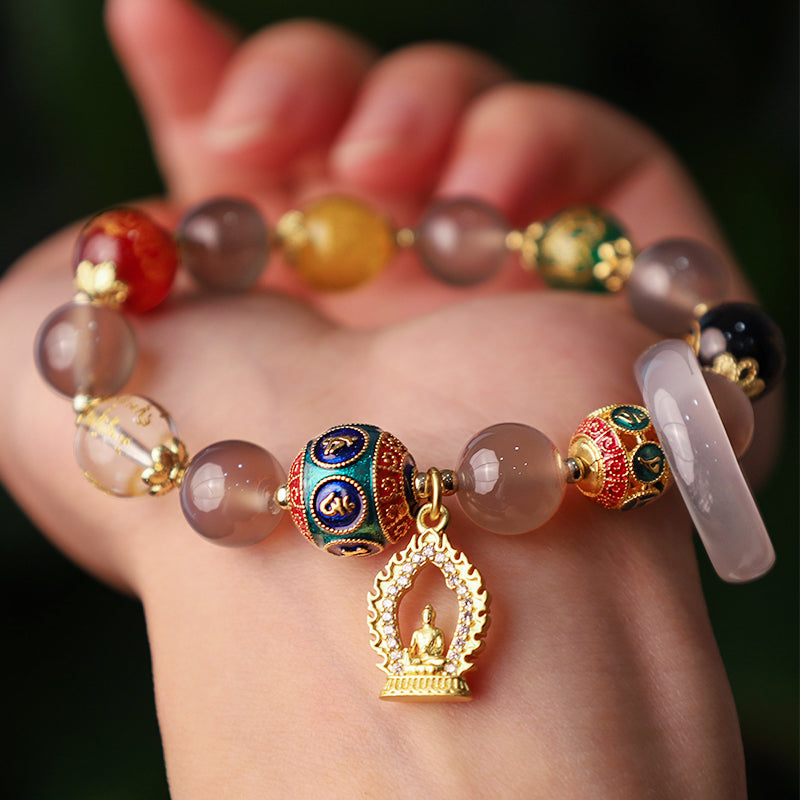 10 mm graues Achat-Armband mit Fokus auf Positivität