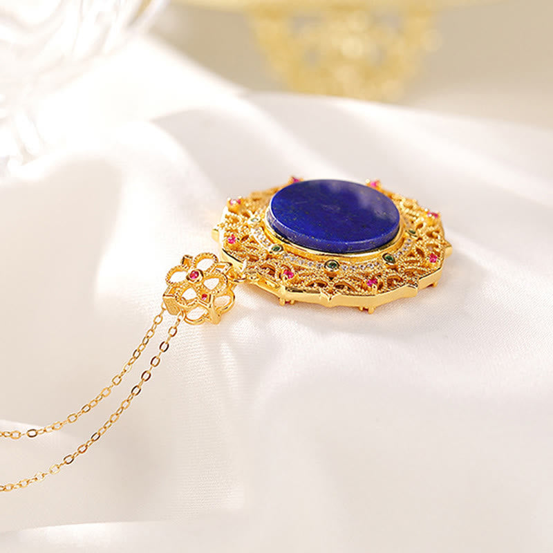 925 Sterling Silber Vergoldeter Lazurit Spiritueller Halskettenanhänger