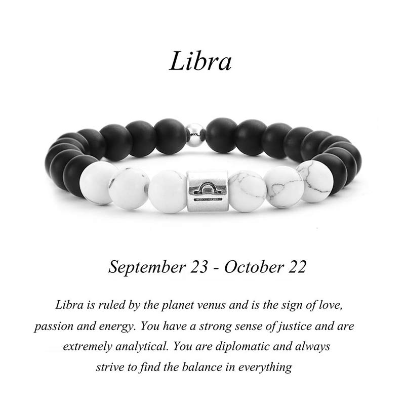 8mm White Turquoise Zodiac Bracelet for Protection & Fortune