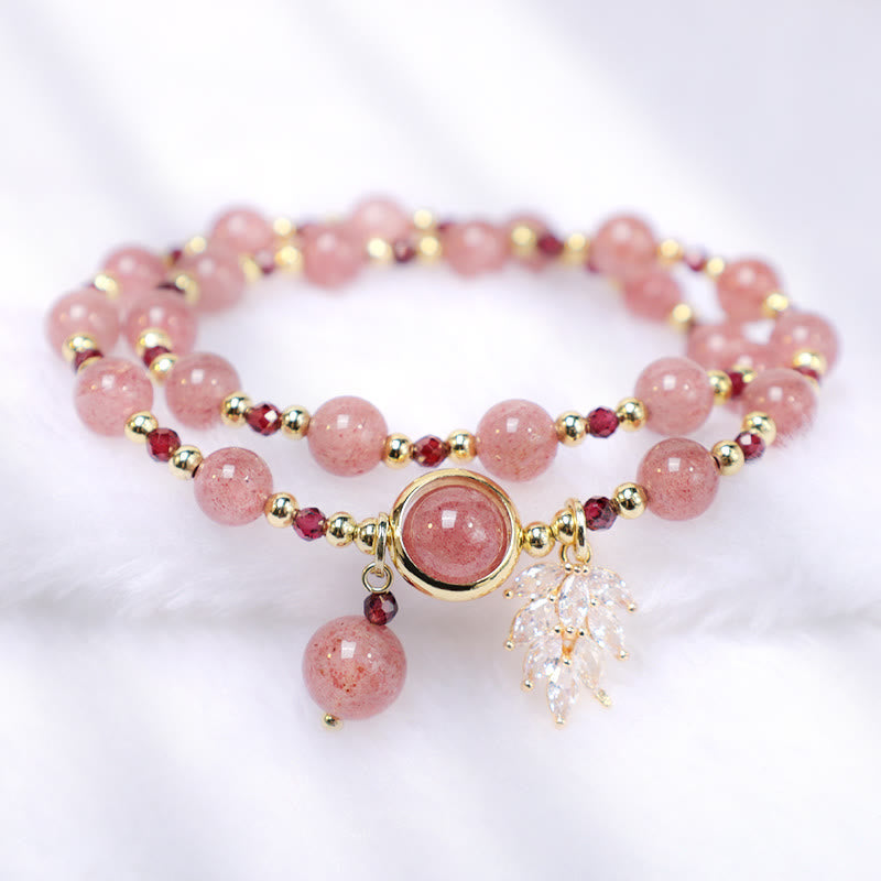 6mm Strawberry Quartz Love Healing Double Wrap Bracelet