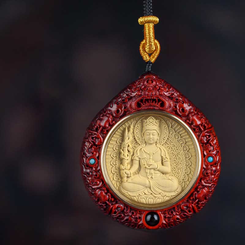 Chinese Zodiac Necklace with Avalokitesvara and Red Sandalwood Pendant