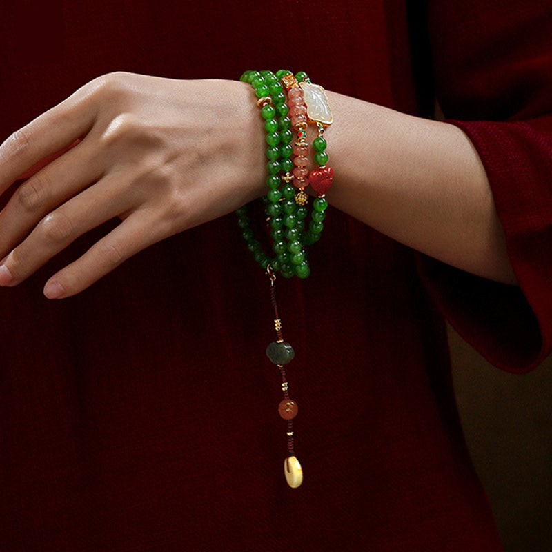 108 Beads Cyan Jade Buddha Bracelet for Luck & Healing Harmony