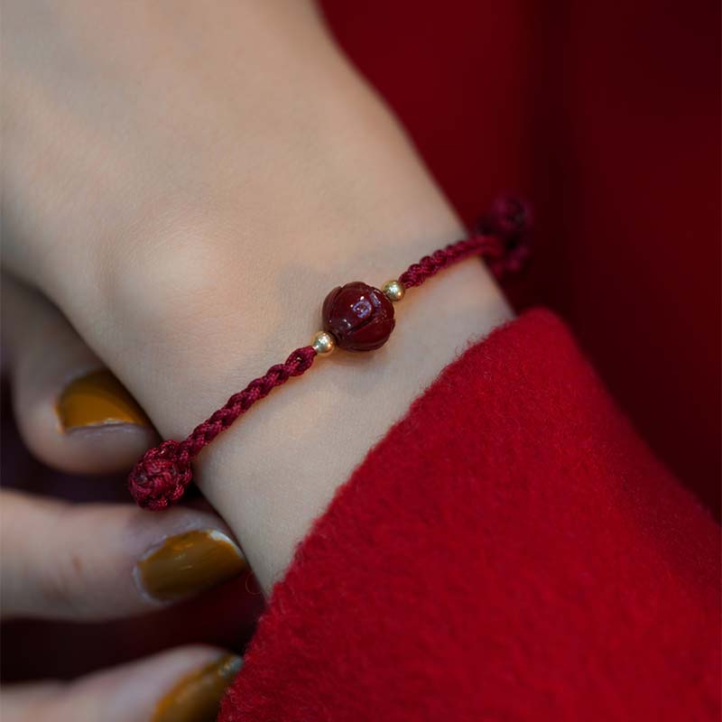 Adjustable Cinnabar Jade Red String Lotus Bracelet for Calm