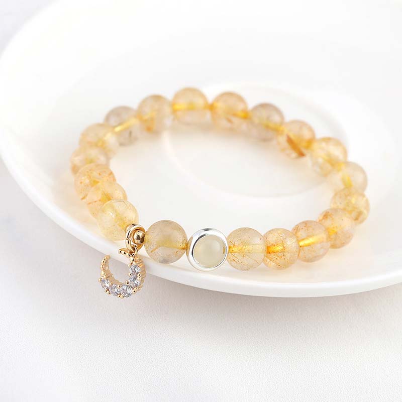 8mm Citrine Luck Protection Moon Charm Bracelet